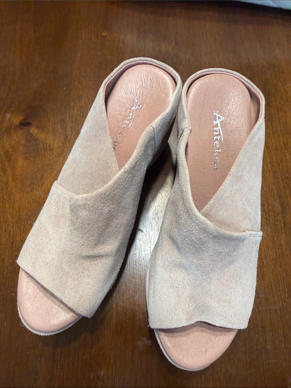 Blush Suede Open-Toe Slip-On Mules